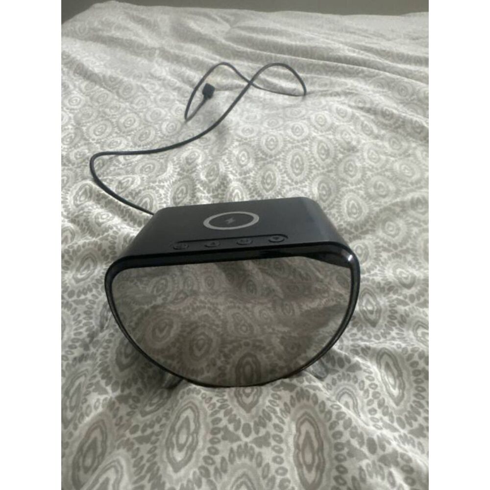 Digital Alarm Clock with Wireless Charger, Mirror Display, Black